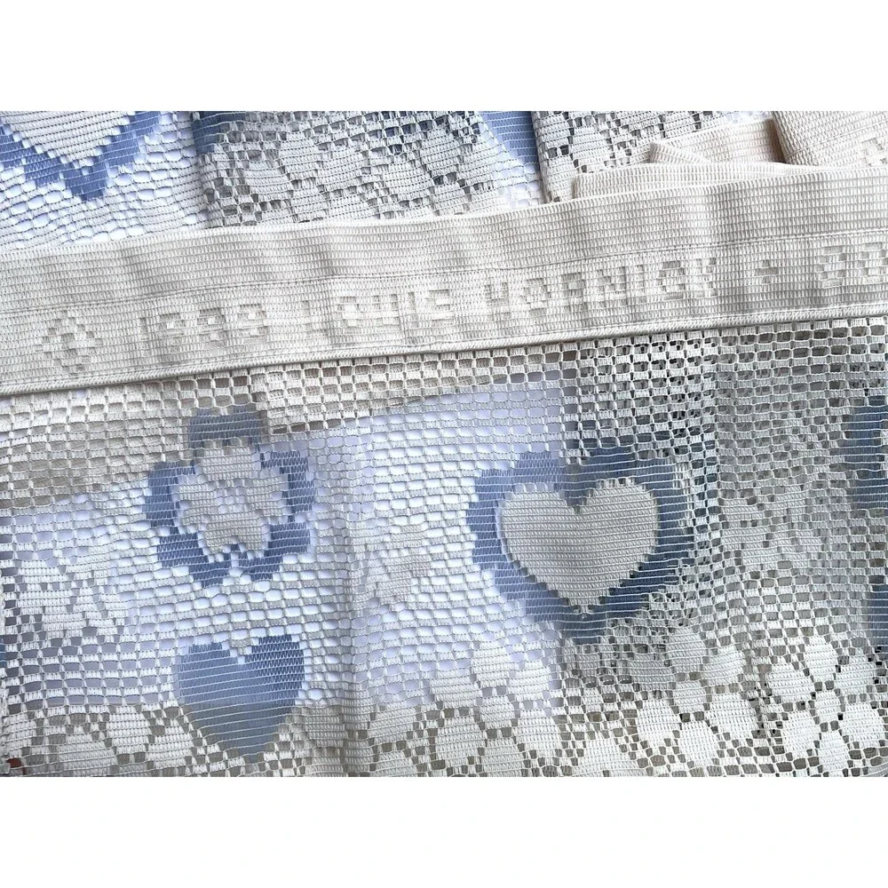 Vintage Louis Hornick 1983 Blue Heart Floral Lace Sidelight Curtain Panels 12x58